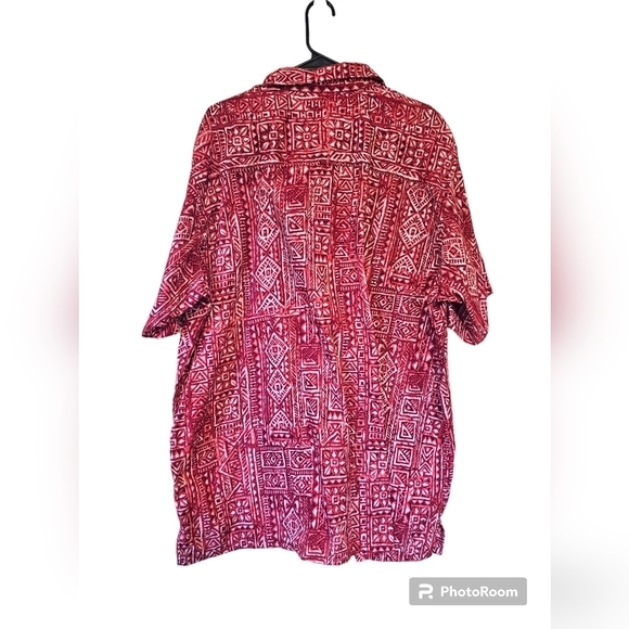 Haband Men’s XXL Red Aztec Short Sleeve Button Down Polyester‎ Shirt 2XL - Picture 3 of 3